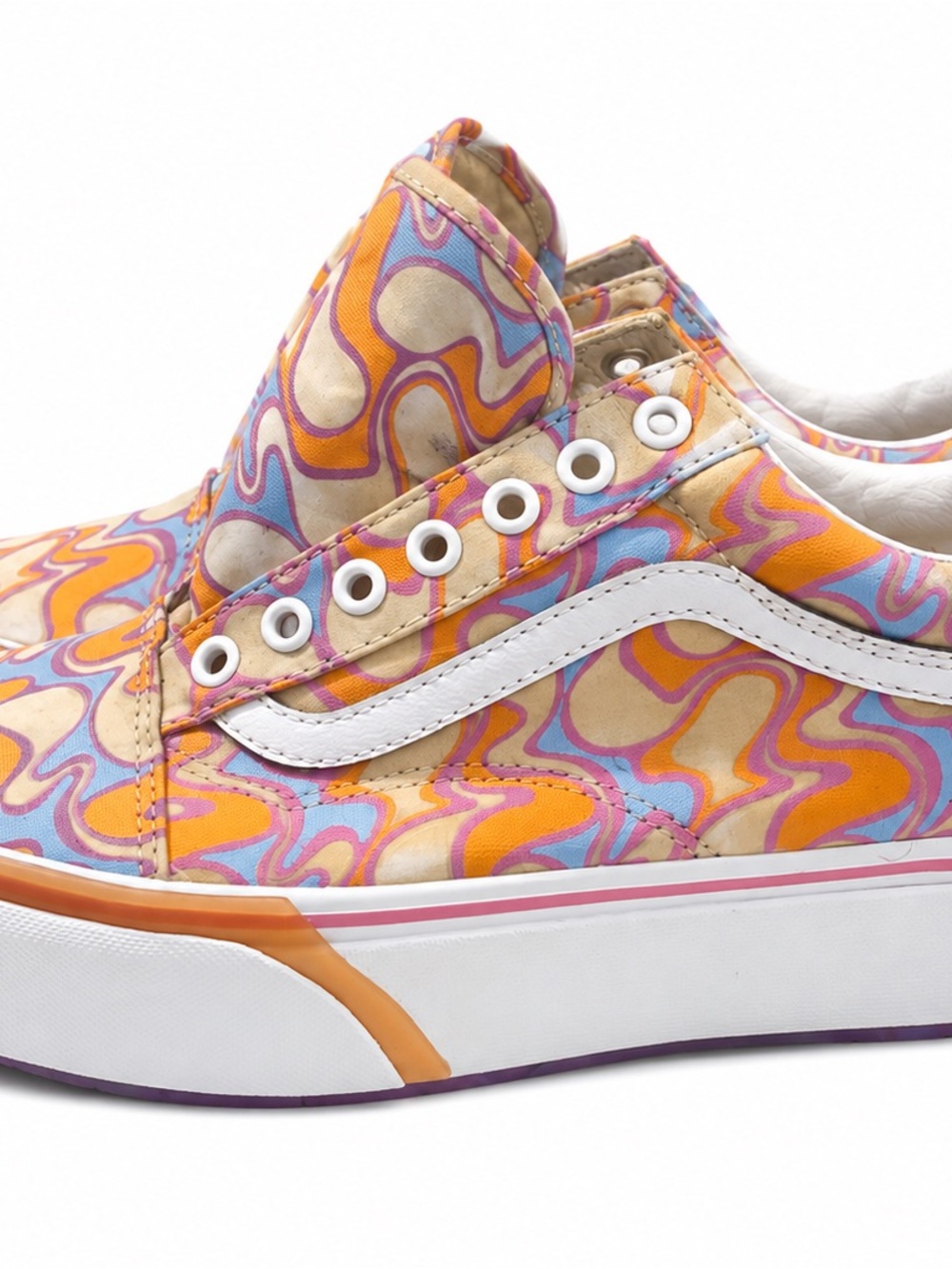 Vans Slip-On Sneakers in Orange, Pink, Blue Swirl